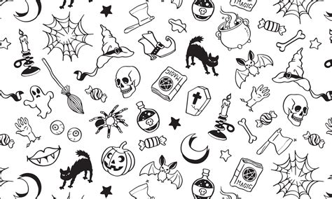 Background Halloween doodles black and white 4504478 Vector Art at Vecteezy