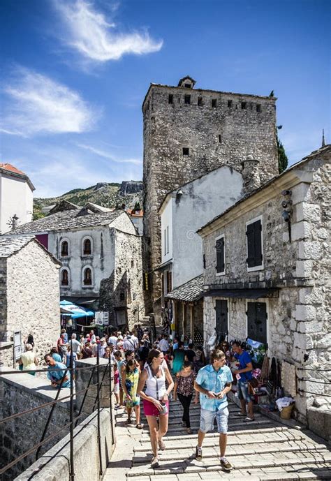 MOSTAR, BOSNIA - AUG 23, 2016: Mostar Ancient Street in Old Town ...