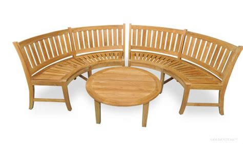 Teak Curved Bench Set with Coffee Table - Teak Patio Furniture | Goldenteak