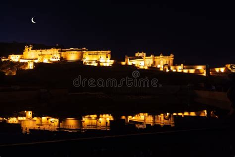 Night View of the Illuminated Amer Fort in Jaipur, India Stock Photo ...