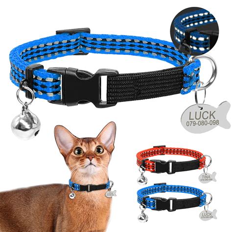 Reflective Cat Collar and Tag Set Elastic Cat Collars Personalized Cat ...