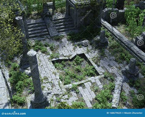 Abandoned Temple Ruins in the Forest 3D Illustration Stock Illustration ...