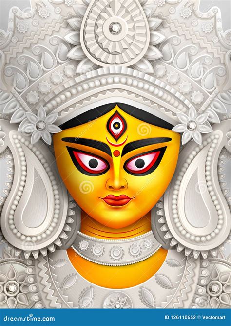 Goddess Durga Face in Happy Durga Puja Subh Navratri Background Stock ...