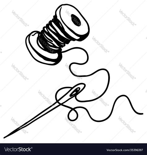 Needle thread drawing Royalty Free Vector Image