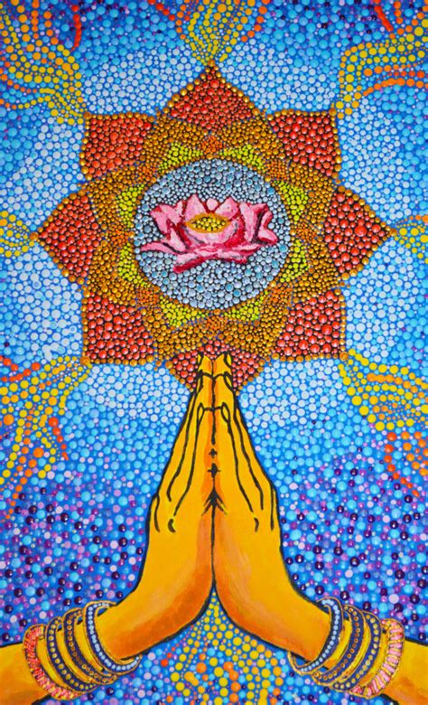 Namaste Hands And Lotus Flower Dot Art, Pintura por Olesea Arts | Artmajeur