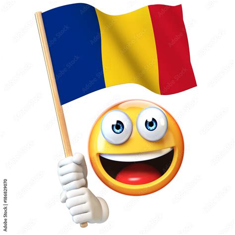 Emoji holding Romanian flag, emoticon waving national flag of Romania ...