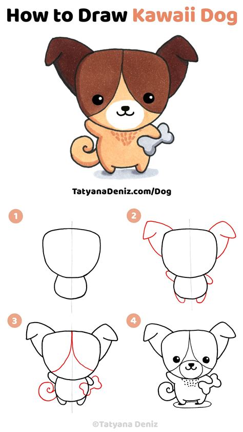 How to draw kawaii dog (step-by-step drawing tutorial) | Kawaii ...