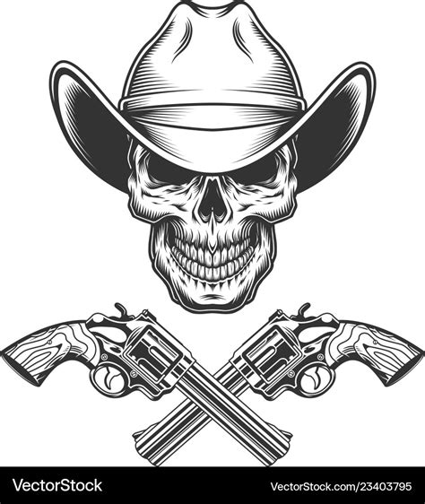 Vintage monochrome skull in cowboy hat Royalty Free Vector