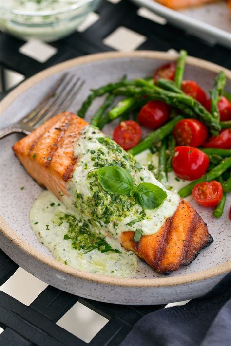 Grilled Salmon with Creamy Pesto Sauce - Cooking Classy