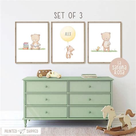 Kids Room Art Bear Nursery Prints Set 3 Baby Bear Wall Art - Etsy