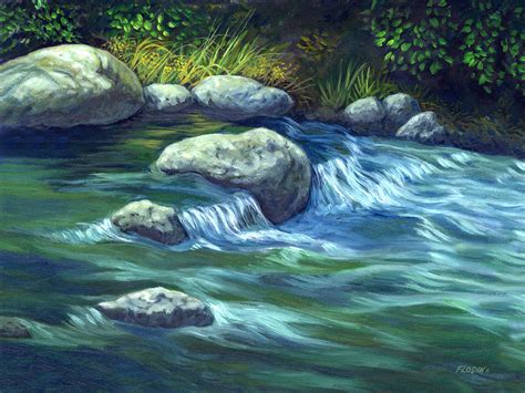 Stream, Flowing Water, Realism, Oil Painting, River, Nature, Water ...