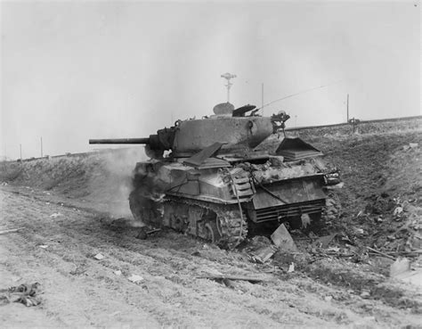 Burning M4A3 76 Sherman Tank 1st Armored Division February 1945 | World ...