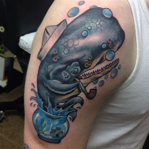 New school blue whale tattoo on shoulder - Tattooimages.biz