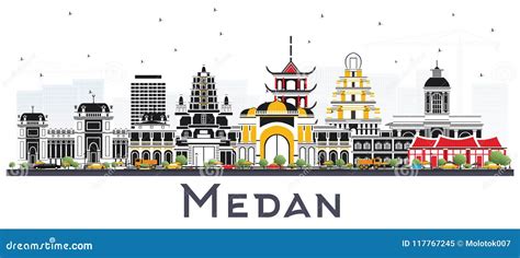 Medan Indonesia City Skyline With Color Buildings And Blue Sky Vector ...