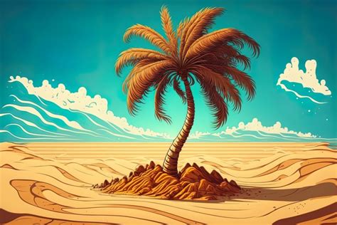 Majestic Palm Tree Illustration in Desert | Vibrant Pop Art Style - AI ...