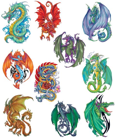 Buy Fantasy Dragons Temporary Tattoos, Set of 10 Colorful Dragon ...