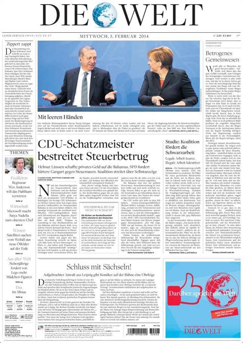 Newspaper Die Welt (Germany). Newspapers in Germany. Wednesday's ...