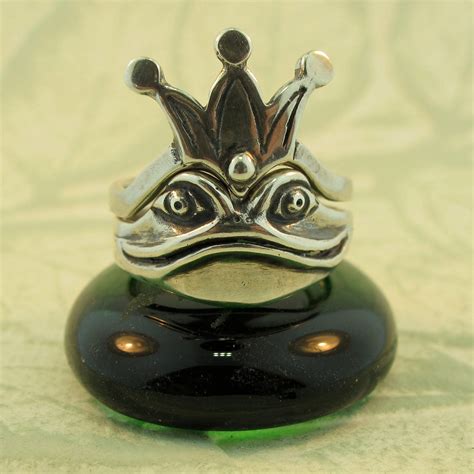 Frog Ring Silver Enchanted Frog and Crown Ring Two by martymagic