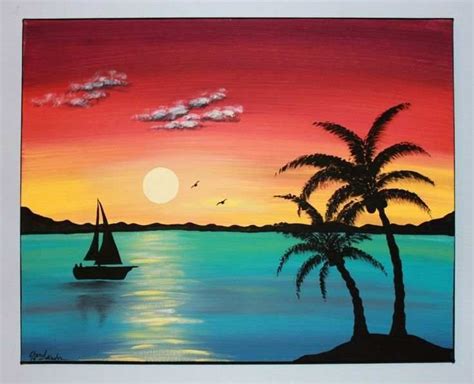 Image result for beach painting easy | Sunset painting, Easy landscape ...