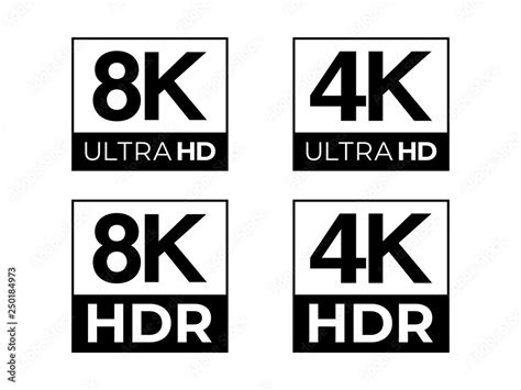 Vetor de 8K and 4K Ultra HD & HDR Logo Vector Set do Stock | Adobe Stock