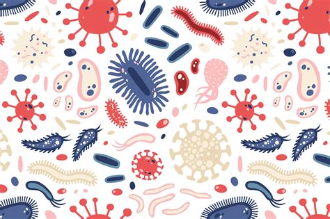 Microbes set and seamless | Biology art, Graphic design brochure ...