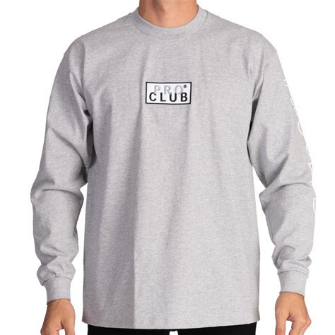 Pro Club Heavy Long Sleeve Embroidered Box Logo T-Shirt (Plus Size ...