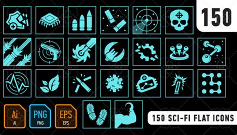 150 Sci-Fi Flat icons | GameDev Market