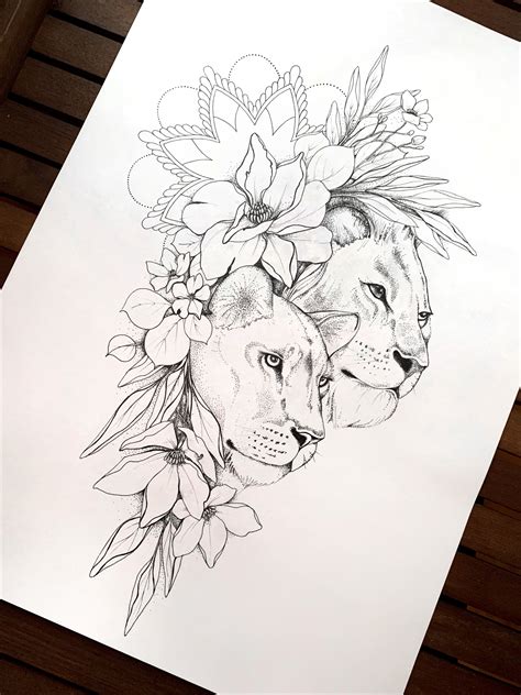 lioness with flowers drawing - vanhookgladecampground