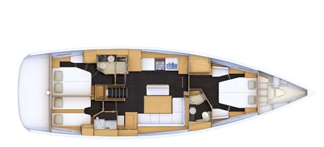 Jeanneau 54 interior layout - 3 cabins, 2 heads