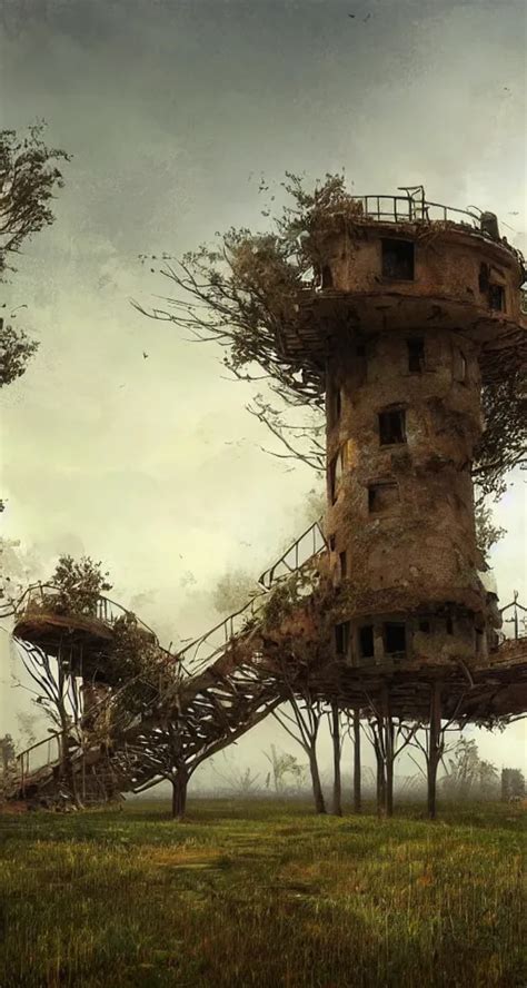 tree - house on a rusty broken building constructions | Stable ...