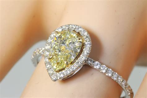 1.05CT Pear Fancy Yellow Diamond Halo Engagement Ring GIA Certified ...