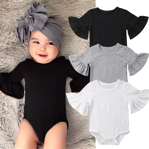 Newborn Infant Baby Girl Clothes Plain Cotton Half Sleeve Ruffled ...