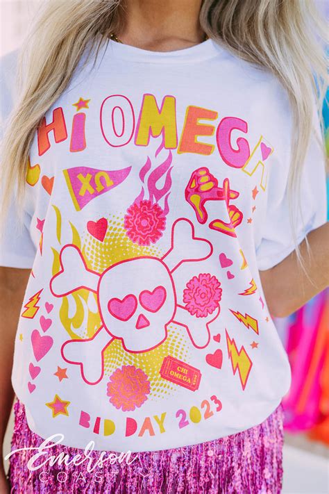 Chi Omega Colorful Skull and Crossbones Bid Day Tee - Emerson Coast