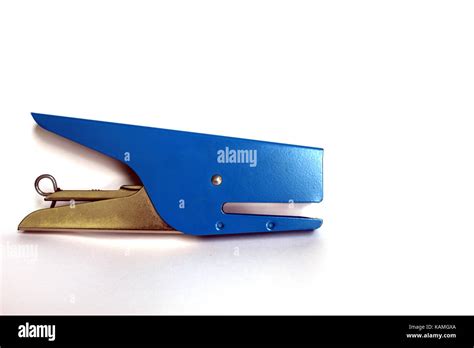 Blue metal stapler on white background isolated Stock Photo - Alamy