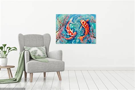 Koi Fish Painting Print Colorful Large Scale, Fish Decor Fish Wall Art ...