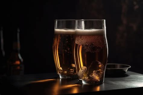 Premium AI Image | Draught beer in glasses on dark background with ...