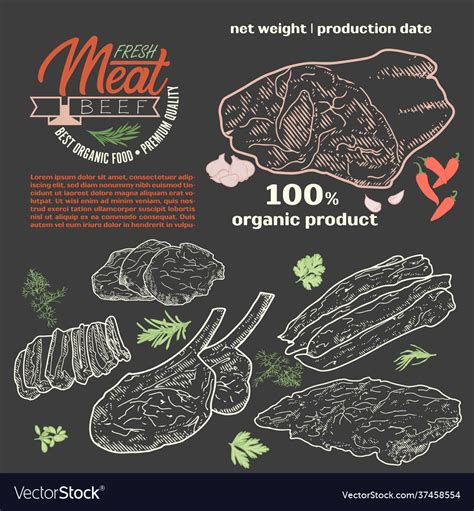 Raw meat in template frame Royalty Free Vector Image