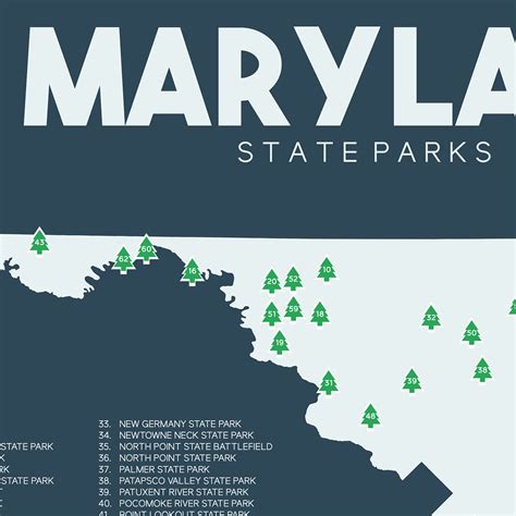 Maryland State Parks Map Printable 16x20 Maryland - Etsy