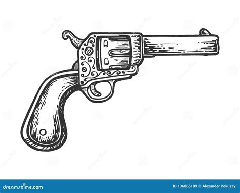 Vintage Cowboy Revolver Engraving Vector Stock Vector - Illustration of ...