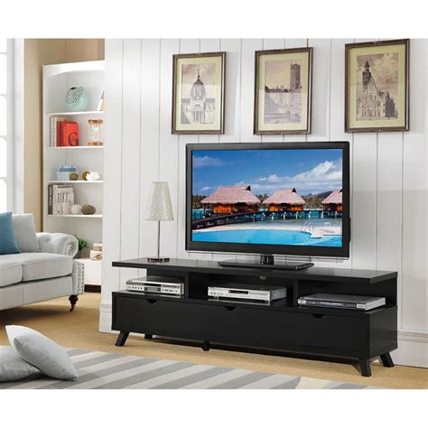 TV Stand For 75 Inch TV Wood Media Console With Open Shelves, Black, 70 ...