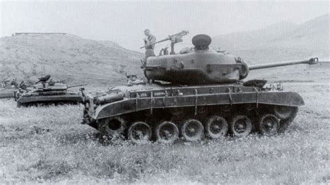 M26 Pershing tank in Korea. M24 Chaffee light tank and M8 Greyhound ...