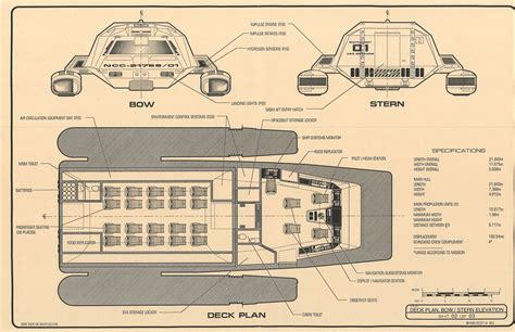 Powell Class Long-Range Warpshuttle - Bow & Stern Views and Deck Plan ...