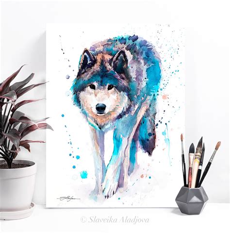 Wolf watercolor painting print by Slaveika Aladjova art | Etsy