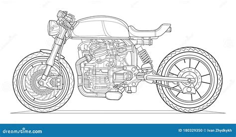 Adult Coloring Page Motorcycle. Vector Cafe Racer Bike. Black Contour ...