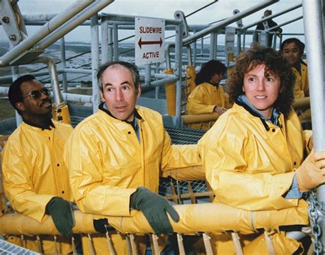 The STS-51L Challenger flight crew receives emergency egress training ...