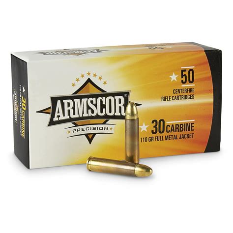 Armscor, .30 Carbine, FMJ, 110 Grain, 500 Rounds - 210616, .30 M1 ...