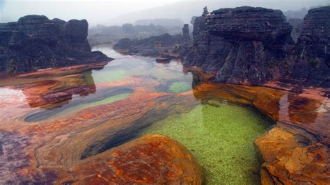 Hot springs on Mount Roraima, Venezuela - Mount Roraima sits mainly in ...