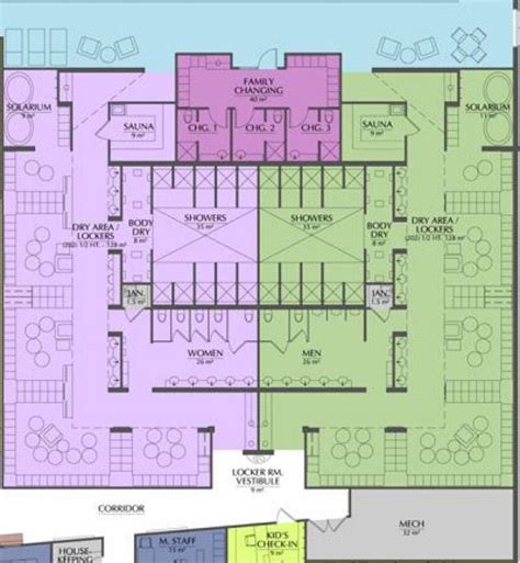 Locker room floor plan showing circulation and adjacent areas. Image ...