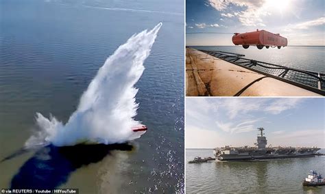 US Navy supercarrier USS John F. Kennedy catapults cars into river ...