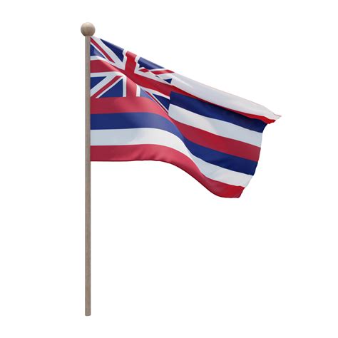 Hawaii 3d illustration flag on pole. Wood flagpole 11286039 PNG